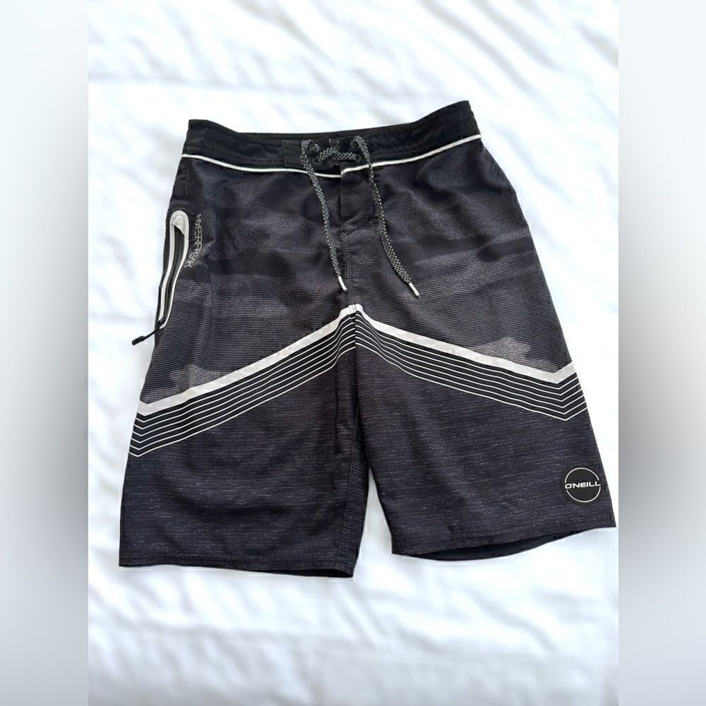 O’Neill Big Boys 26 Waist Striped Unlined Board Shorts Blue Blue Gray Black - Picture 3 of 12